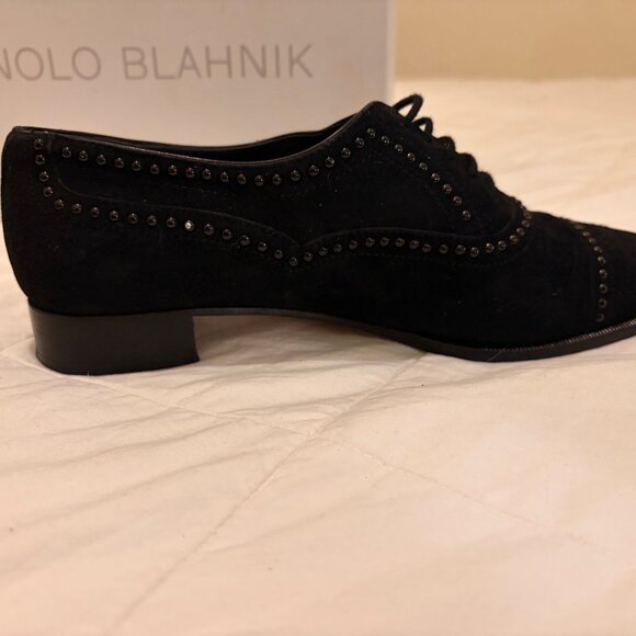 Manolo Blahnik studded Oxford brogues in black suede, authentic with box and tag - Picture 5 of 16